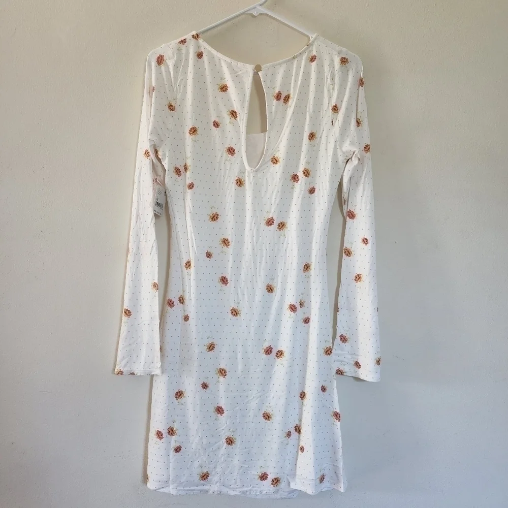 Free People Celia mini Dress, square neck micro polka-dot and flowers size med